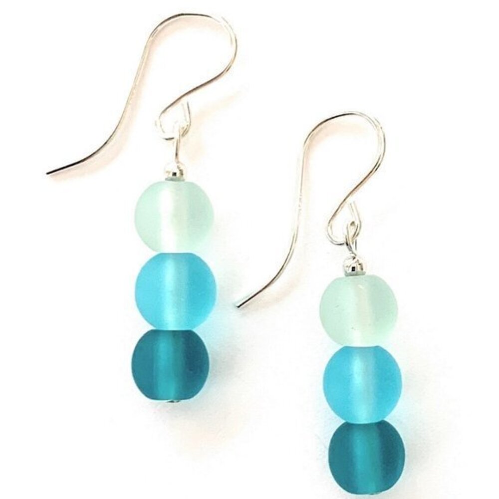 Sea Glass Earrings Blue Sterling Silver Hypoallergenic Wires Gifts for Women
